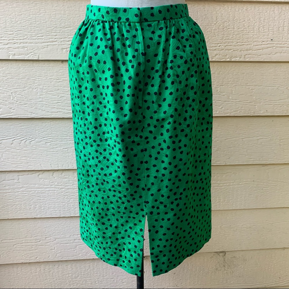 🔥SOLD🔥Vintage Polka Dot Green and Black Pencil Skirt - Picture 3 of 4